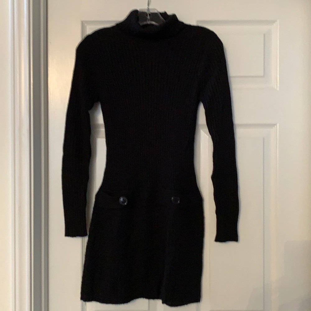 Black sweater short dress with turtle neck